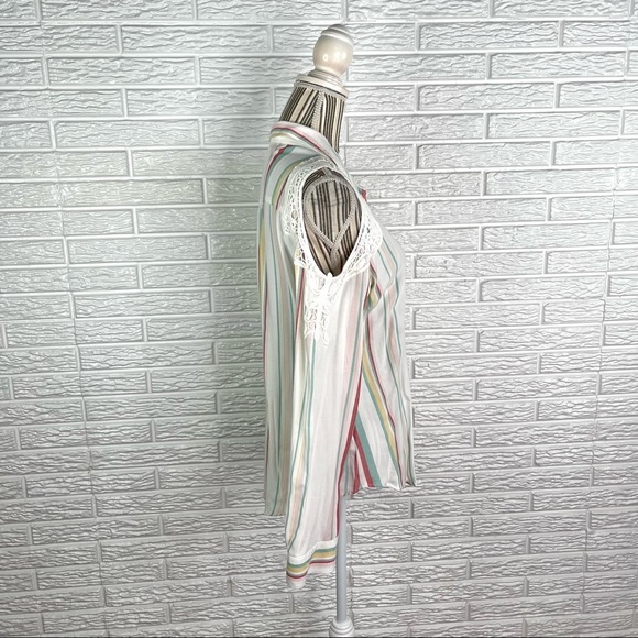 Maurices Multicolored Striped Cold Shoulder Button Up Shirt Size Medium w/ Lace - Picture 5 of 10